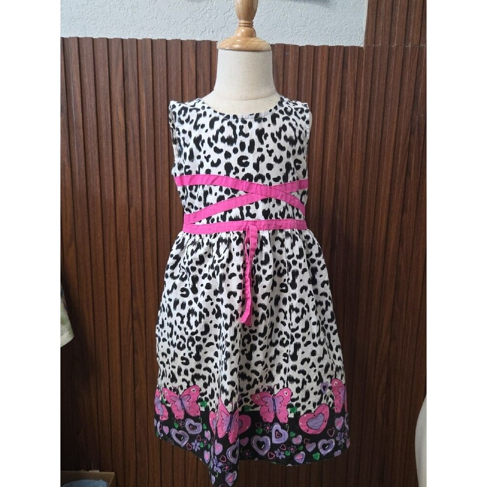 Girls Black & White Leopard Print Formal Dress with Pink Accents Size 6
